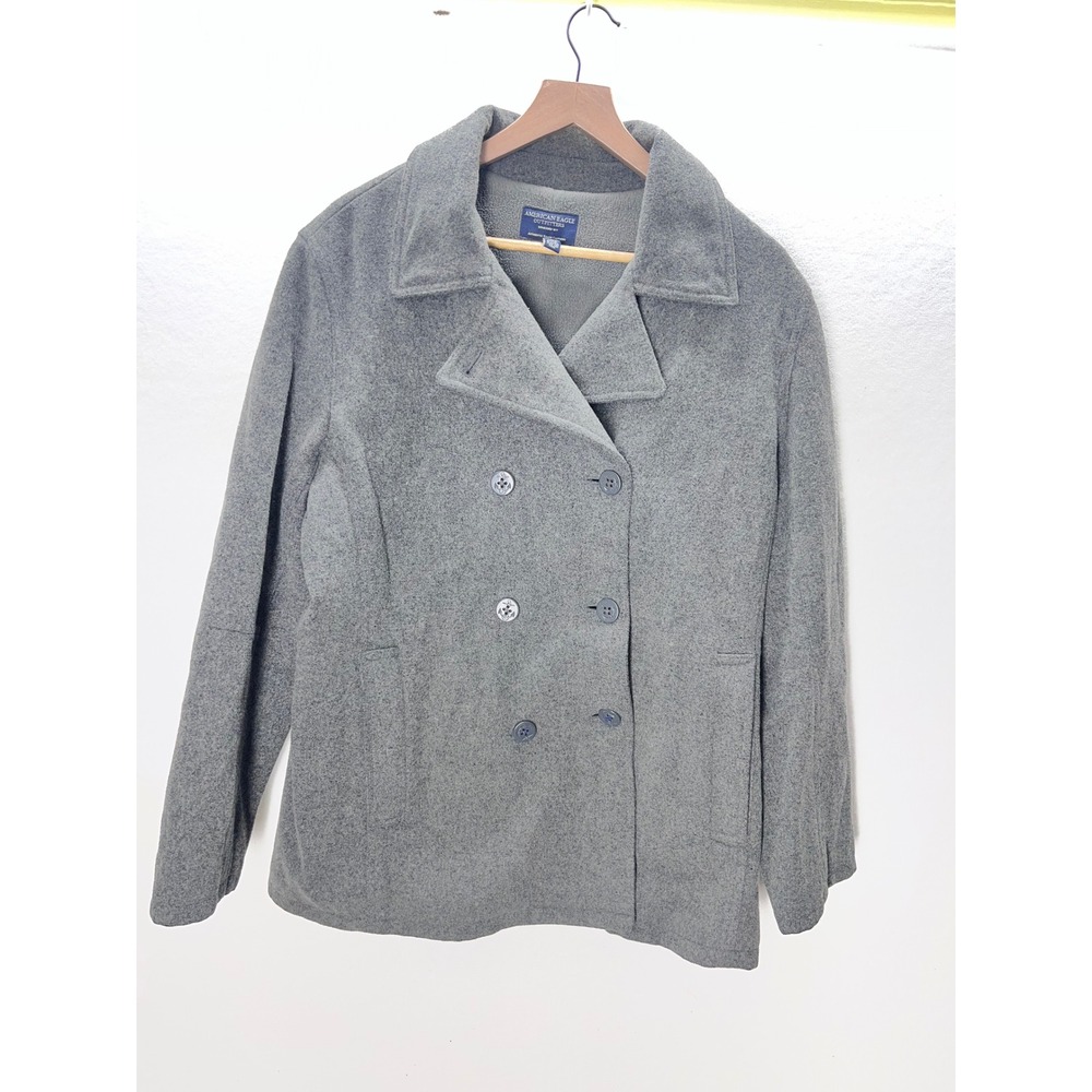 American Eagle Pea Coat Womens XL Grey Wool Blend Double Breasted Casual Jacket